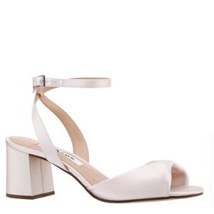 NIGELLA-Women's Ivory Satin Mid-Heel Block Sandal
